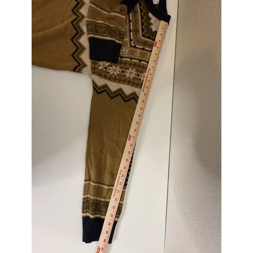 Dutch Bros Coffee Sweater Mens XL Fair Isle Brown Gold Crewneck Pullover Tan